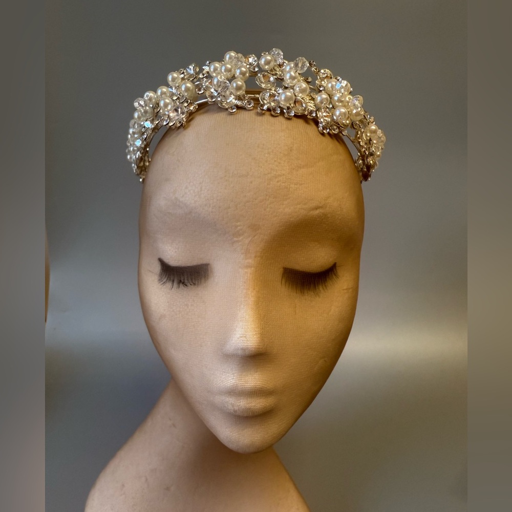 Pearl and Crystal tiara Bridal headband wedding headpiece